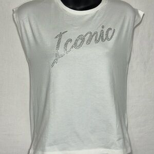 Sarabanda Girls White T-shirt "Iconic" Rhinestone Bling Graphic Size 12A